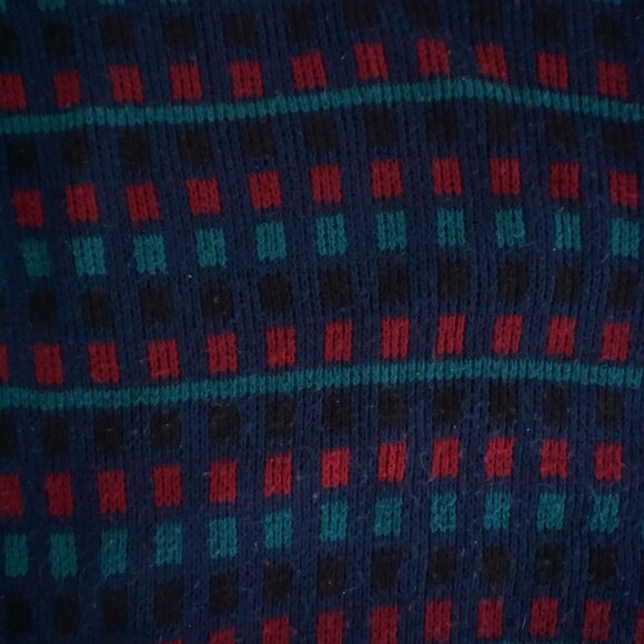 Vintage Scandia Navy Teal Red Wool Patterned Crewneck Sweater Retro Eclectic M - Picture 9 of 9